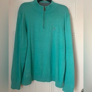 Vineyard Vines Men's Aqua Saltwater Quarter Zip Sweater Size L 100% Cotton